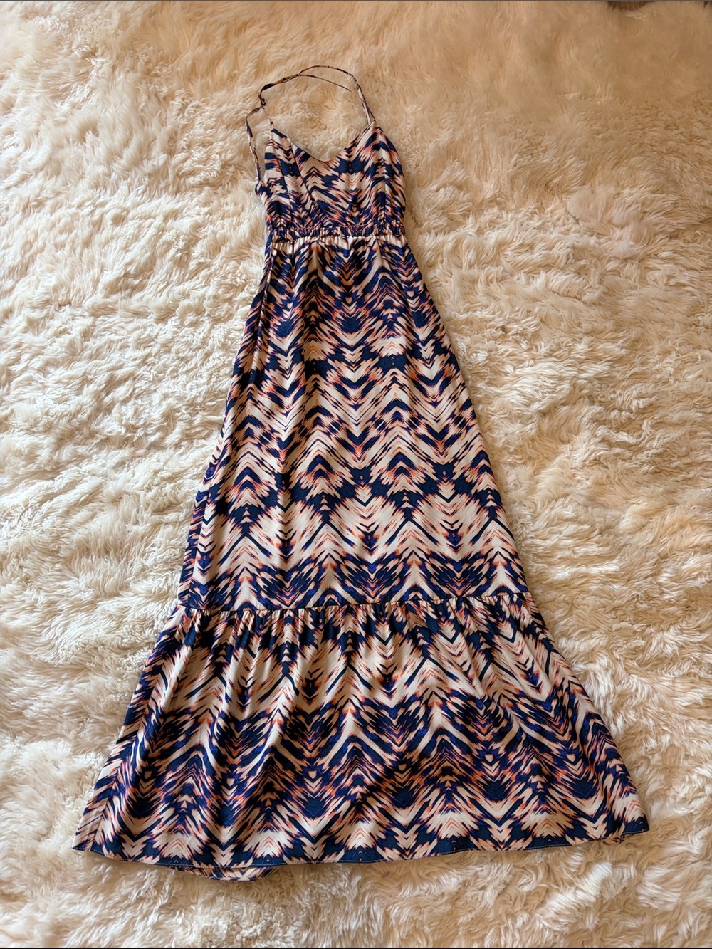 Parker Navy and Blush Chevron Maxi Dress with open back